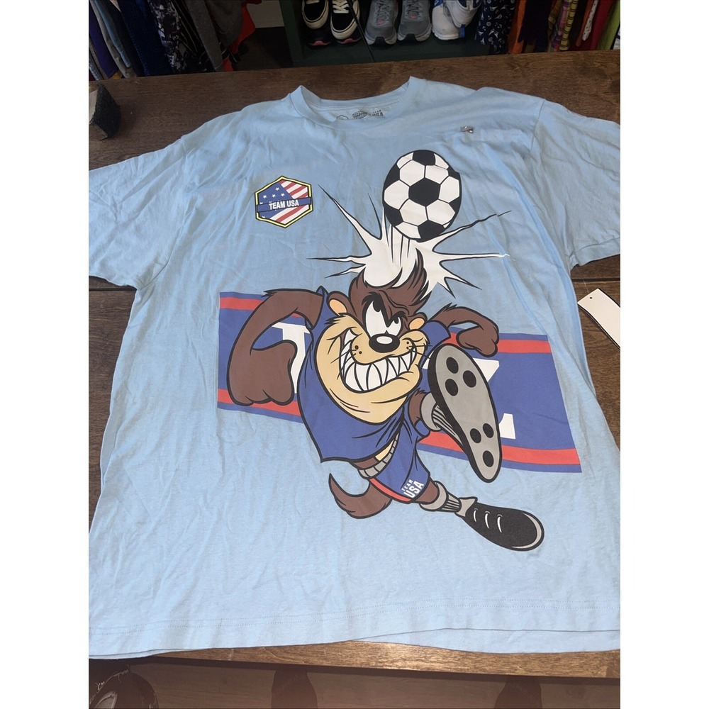 Looney Tunes Team USA Soccer Taz Graphic Tee Light Blue Size 2XL NWT